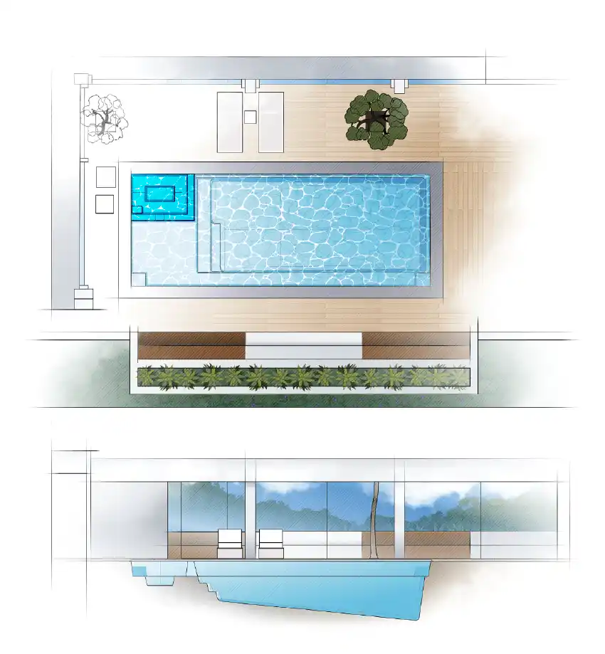 The Intrigue pool model by Aviva: Architectural drawing and key features