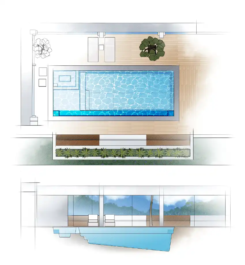 The Intrigue pool model by Aviva: Architectural drawing and key features