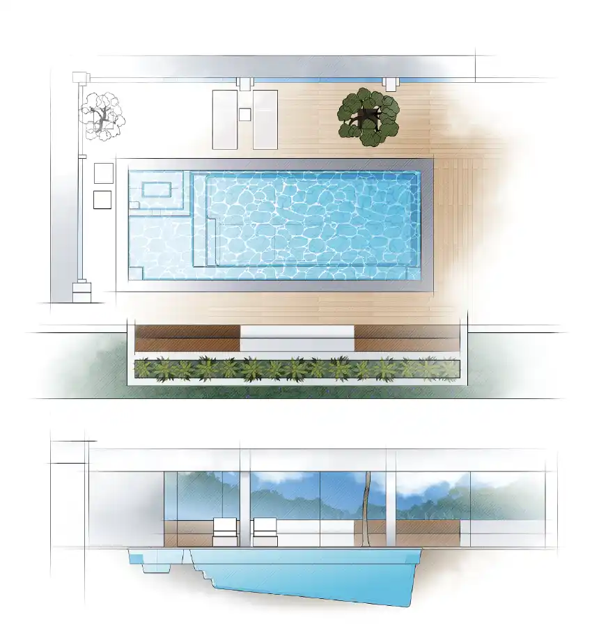 The Intrigue pool model by Aviva: Architectural drawing and key features
