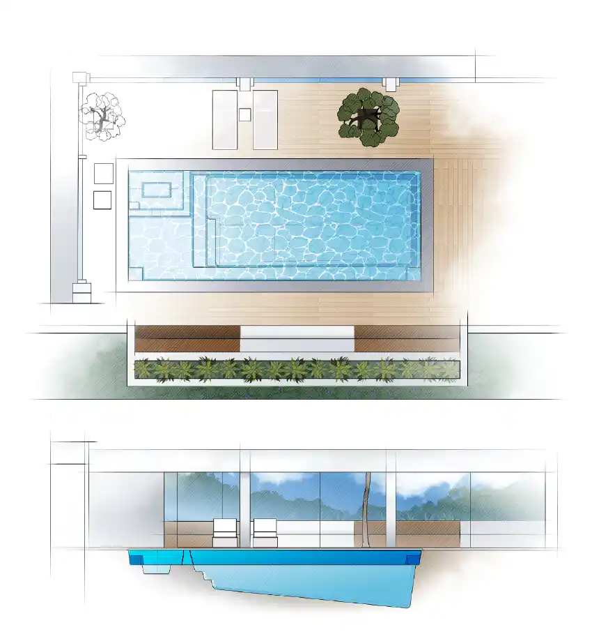 The Intrigue pool model by Aviva: Architectural drawing and key features