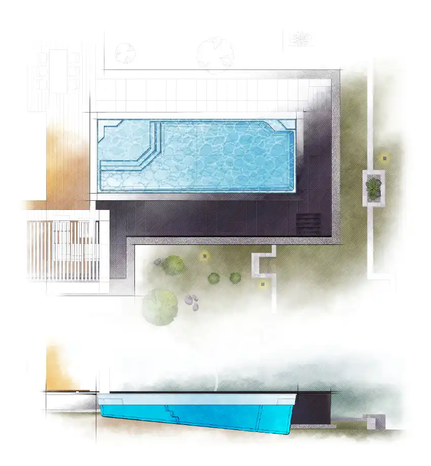 The Vogue pool model by Aviva: Architectural drawing and key features